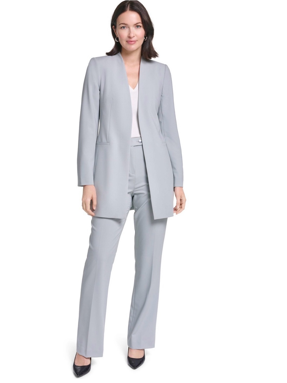Calvin Klein Women's Collarless Open-Front Long Topper Jacket Sz 6P